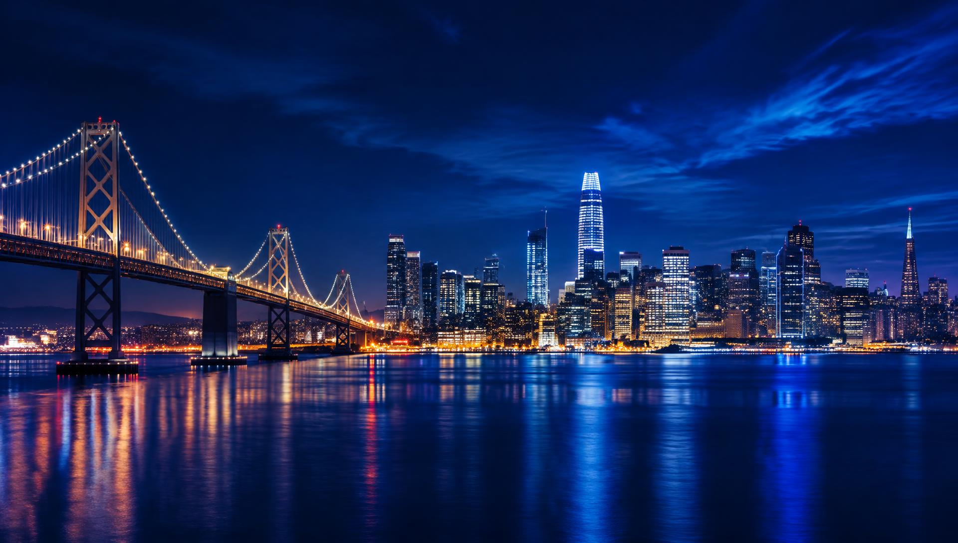 San Francisco skyline at night for Pakistan Tech Summit Silicon Valley